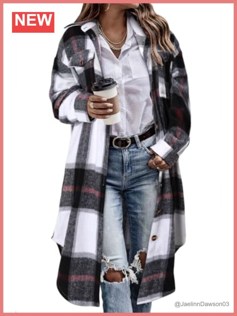 Oversized Long Plaid Flannel Shacket Button Down Corduroy Shirt Jacket